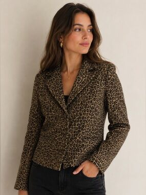 Mark Alan Leopard Leather Jacket M animal print mob boss classic preppy